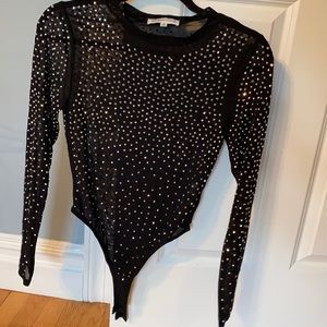 Mesh rhinestone long sleeve bodysuit